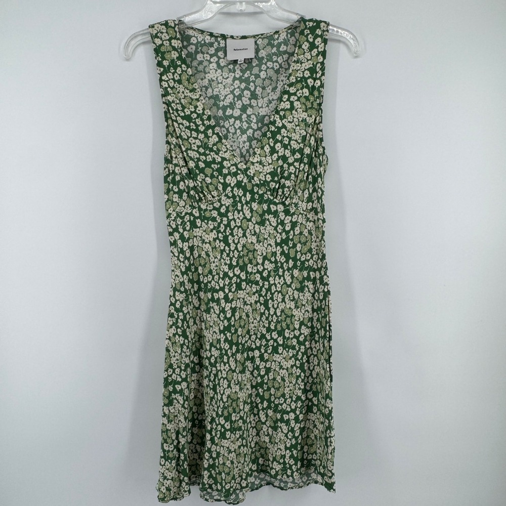 Reformation Calix Dress Womens Large Green Floral Mento V-Neck Sleeveless Mini
